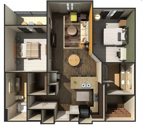 Floor plan for 2 beds, 2 baths, 1092 sqft