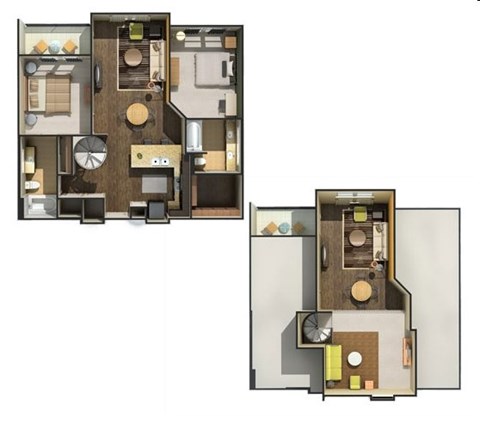 Floor plan for 2 beds, 2 baths, 1285 sqft