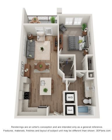 Floor plan for 1 bed, 1 bath, 791 sqft
