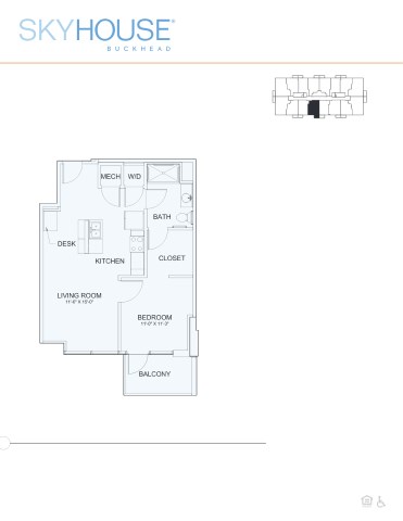 Floor plan for 1 bed, 1 bath, 693 sqft