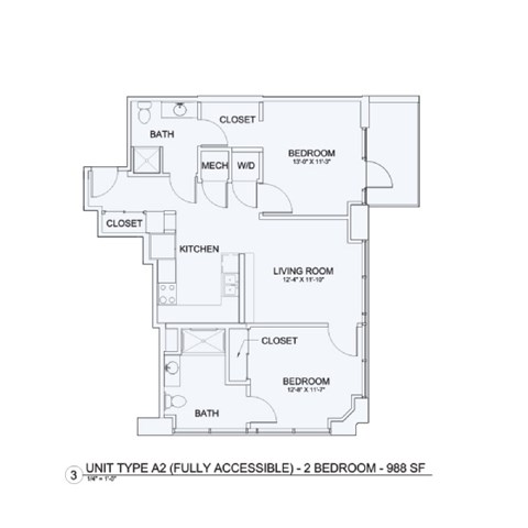 Floor plan for 1 bed, 1 bath, 693 sqft