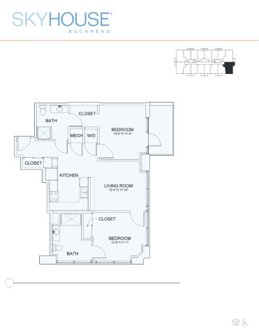 Floor plan for 2 beds, 2 baths, 988 sqft