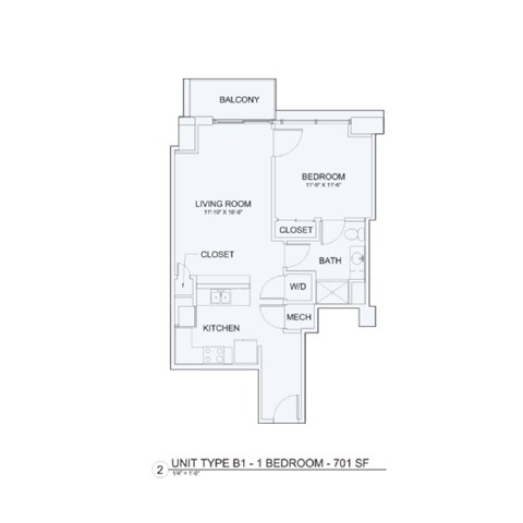 Floor plan for 2 beds, 2 baths, 988 sqft