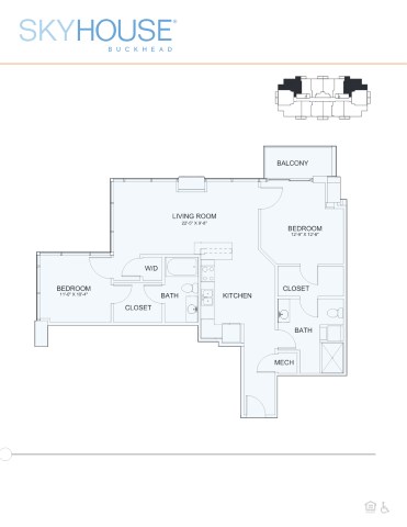 Floor plan for 2 beds, 2 baths, 1099 sqft
