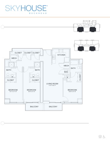 Floor plan for 3 beds, 3 baths, 1374 sqft