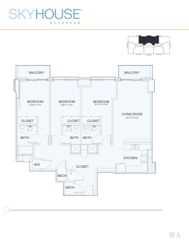Floor plan for 3 beds, 3 baths, 1412 sqft