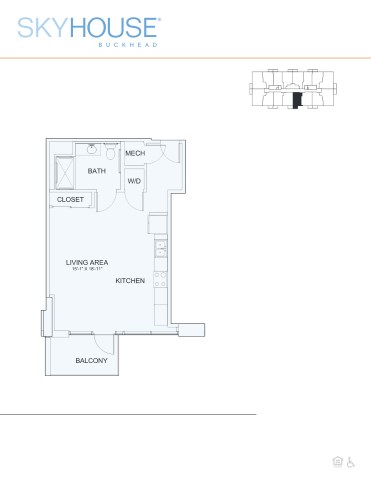 Floor plan for studio, 1 bath, 585 sqft