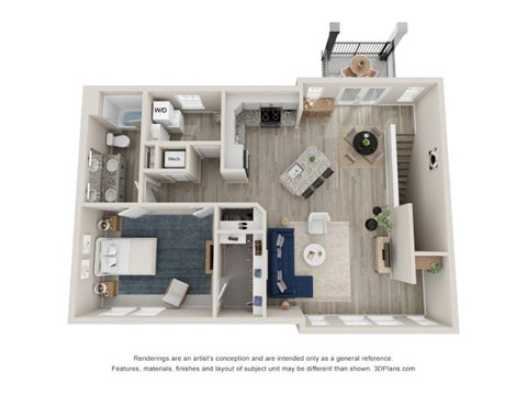 Floor plan for 1 bed, 1 bath, 1103 sqft