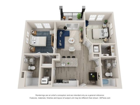 Floor plan for 2 beds, 2 baths, 984 sqft
