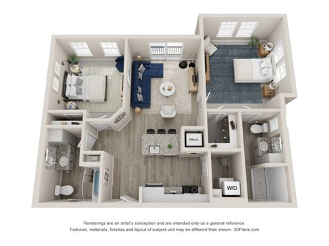 Floor plan for 2 beds, 2 baths, 1012 sqft