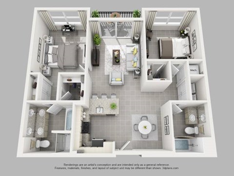 Floor plan for 2 beds, 2 baths, 1173 sqft