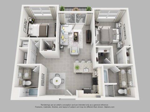 Floor plan for 2 beds, 2 baths, 1161 sqft