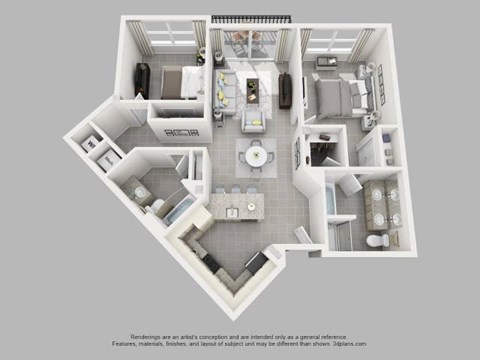 Floor plan for 2 beds, 2 baths, 1192 sqft