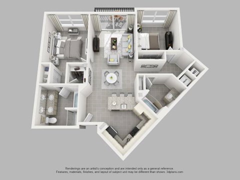 Floor plan for 2 beds, 2 baths, 1192 sqft