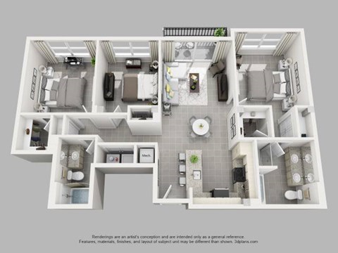 Floor plan for 3 beds, 2 baths, 1338 sqft