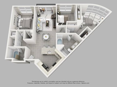 Floor plan for 3 beds, 2 baths, 1371 sqft