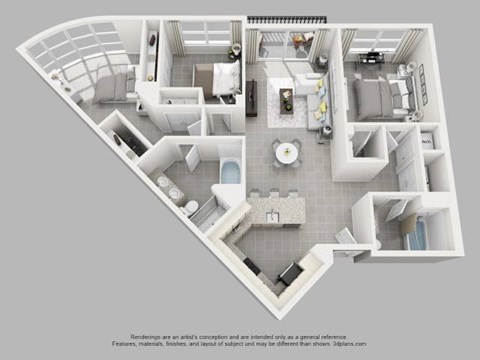 Floor plan for 3 beds, 2 baths, 1398 sqft