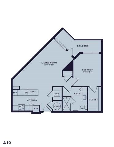 Floor plan for 1 bed, 1 bath, 812 sqft