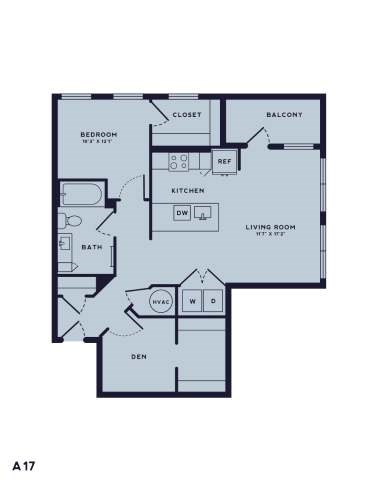 Floor plan for studio, 1 bath, 939 sqft