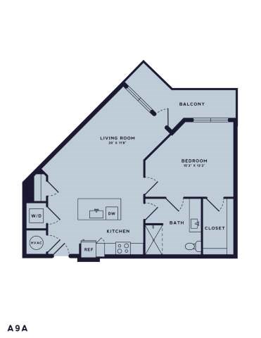 Floor plan for studio, 1 bath, 812 sqft