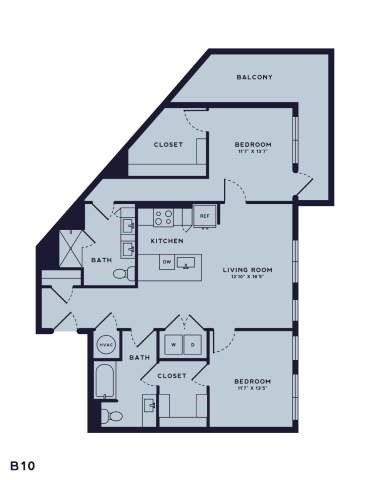 Floor plan for 2 beds, 2 baths, 1241 sqft