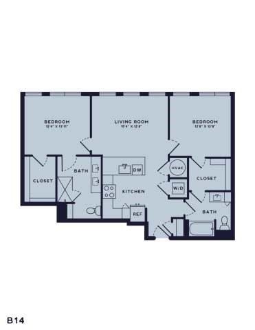 Floor plan for 2 beds, 2 baths, 1112 sqft
