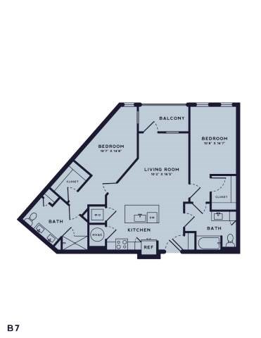 Floor plan for 2 beds, 2 baths, 1096 sqft