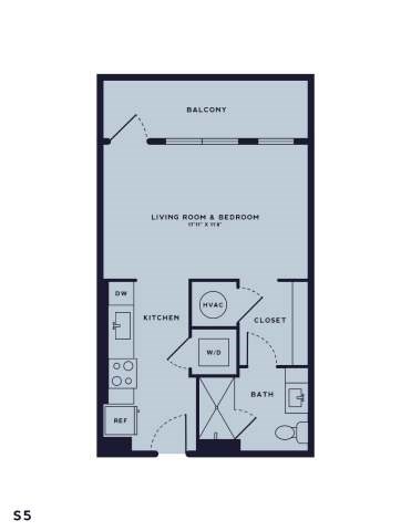 Floor plan for 2 beds, 2 baths, 474 sqft