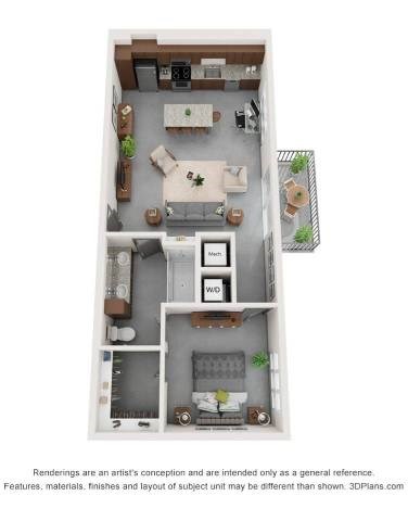 Floor plan for 1 bed, 1 bath, 842 sqft