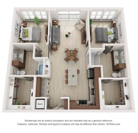 Floor plan for 2 beds, 2 baths, 1150 sqft