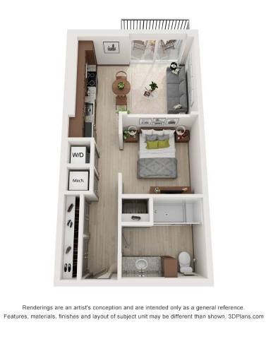 Floor plan for studio, 1 bath, 560 sqft