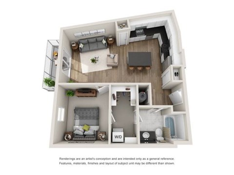 Floor plan for 1 bed, 1 bath, 829 sqft