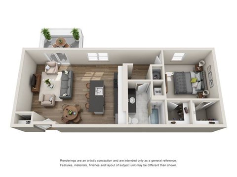 Floor plan for 1 bed, 1 bath, 873 sqft