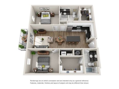 Floor plan for 2 beds, 2 baths, 1112 sqft