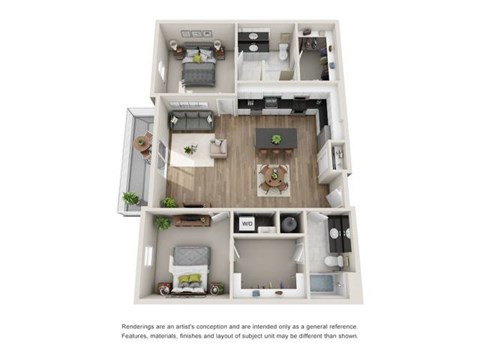 Floor plan for 2 beds, 2 baths, 1244 sqft