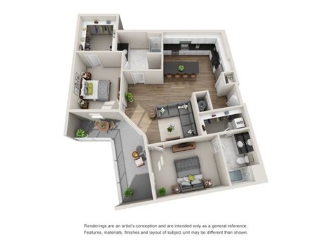 Floor plan for 2 beds, 2 baths, 1193 sqft