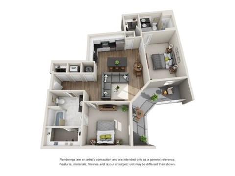 Floor plan for 2 beds, 2 baths, 1123 sqft
