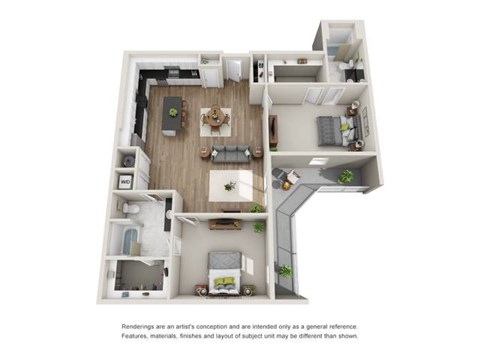 Floor plan for 2 beds, 2 baths, 1461 sqft