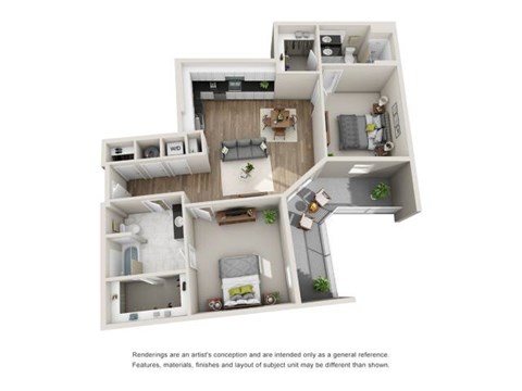 Floor plan for 2 beds, 2 baths, 1159 sqft