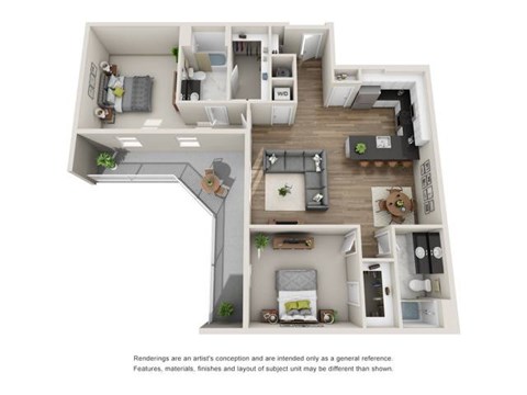 Floor plan for 2 beds, 2 baths, 1354 sqft