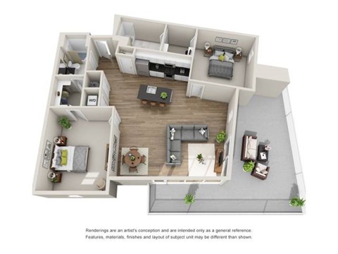 Floor plan for 2 beds, 2 baths, 1415 sqft