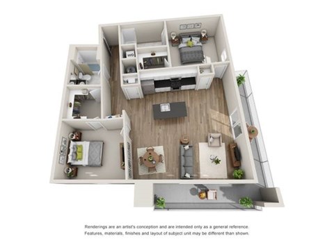 Floor plan for 2 beds, 2 baths, 1304 sqft