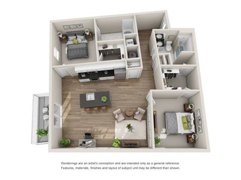 Floor plan for 2 beds, 2 baths, 1138 sqft