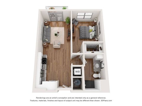 Floor plan for 1 bed, 1 bath, 717 sqft