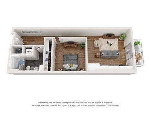 Floor plan for 1 bed, 1 bath, 747 sqft