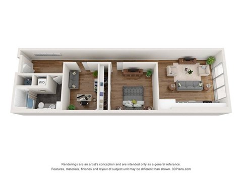 Floor plan for 1 bed, 1 bath, 913 sqft
