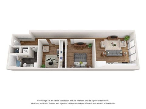 Floor plan for 1 bed, 1 bath, 899 sqft