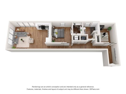 Floor plan for 1 bed, 1 bath, 1055 sqft