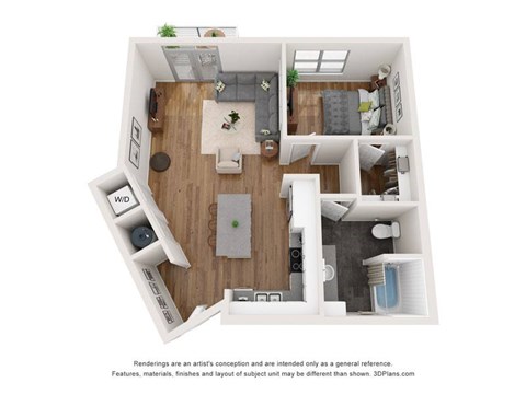 Floor plan for 1 bed, 1 bath, 794 sqft