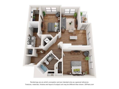 Floor plan for 2 beds, 2 baths, 1141 sqft